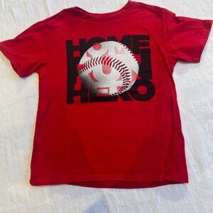 Childrens Place Boys Graphic Red T Shirt "Home Run Hero" Small 5/6
